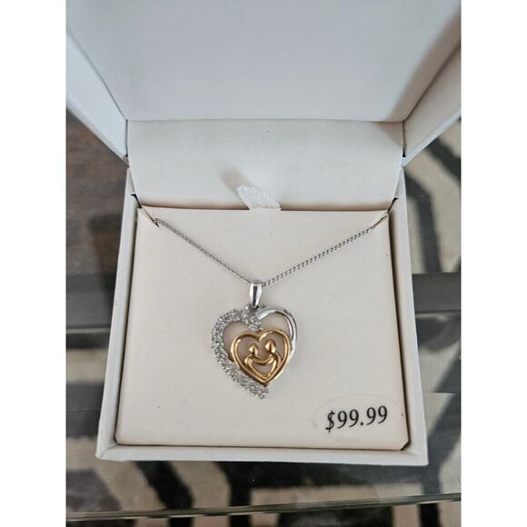 Women's 18" Diamond Mother & Child Heart Necklace Gold Over Sterling - Picture 3 of 3